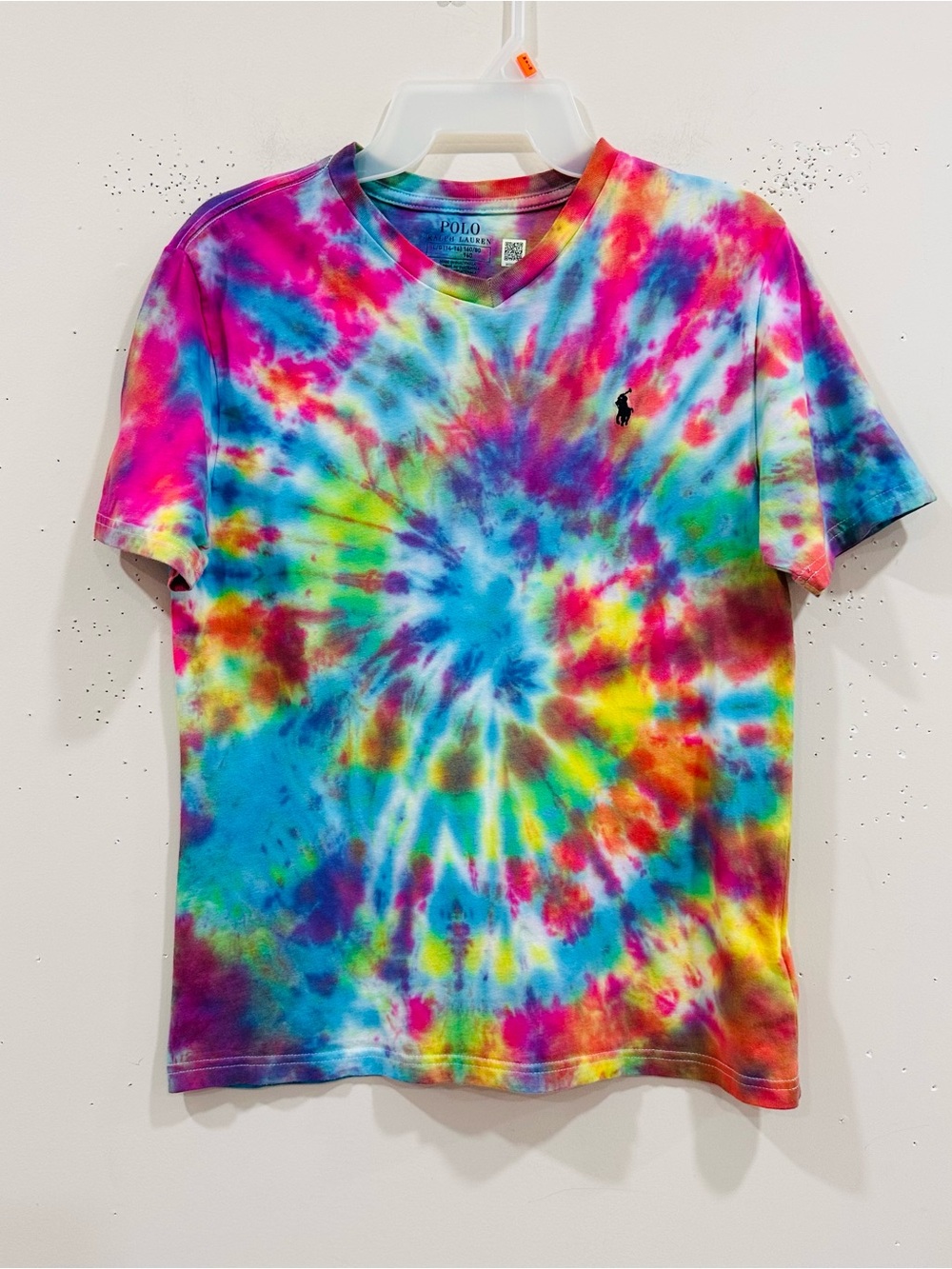 Polo Ralph Lauren Kids Tie-Dye V-Neck T-Shirt Multicolor Spiral Logo L (14/16)
